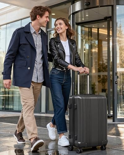 Coolife PC+ABS Hardshell Luggage, TSA Lock, Spinner Wheels, 24in Checked - color: grey, size: 24 inch