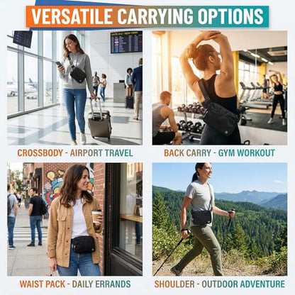 Pander Nylon Crossbody Belt Bag with Excess Strap Keepers, 6-Pocket Adjustable Sling Fanny Pack for Travel and Everyday Carry, Grey Leopard - color: Grey Leopard