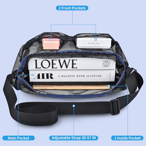Mildbeer 12x6x12 Mesh Crossbody Bag for Gym & Beach - color: Black