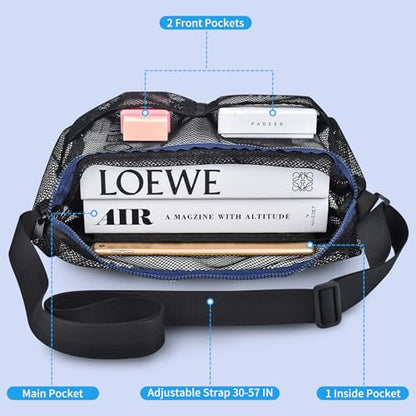 Mildbeer 12x6x12 Mesh Crossbody Bag for Gym & Beach - color: Black