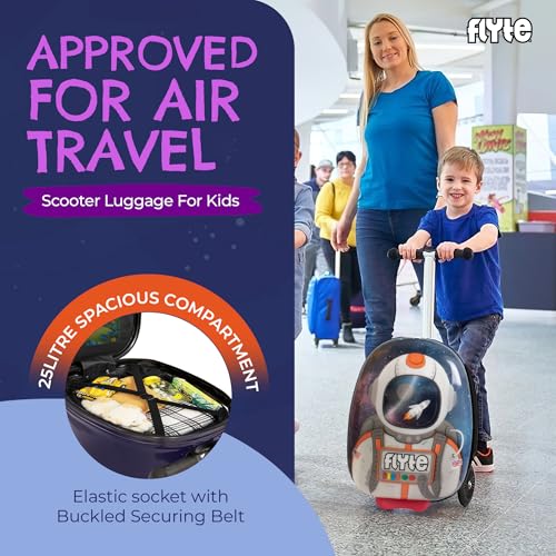 FLYTE Scooter Suitcase Folding Kids Luggage – Sammie the Spaceman, 18 Inch Hardshell, Ride On with Wheels, 2-in-1, 25 Litre Capacity - color: Sammie The Spaceman