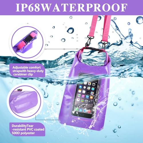 IP68 Waterproof Dry Bag, 5L Roll Top Waterproof Pool Bag - color: purple 5L