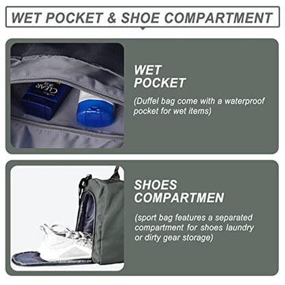 Weekender Gym Duffel Bags for Women Olive Green with Toiletry Bag - color: Olive Green