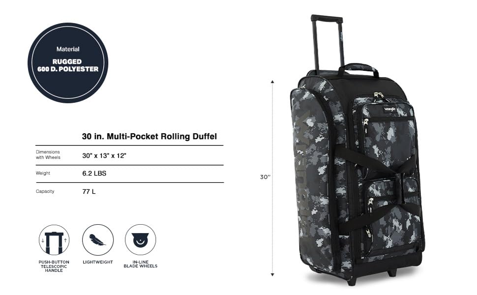 Wrangler Wesley Rolling Duffel Bag, Digital Camo - color: Digital Camo