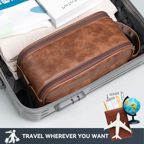 Travel Toiletry Bag for Men,Small Shaving Dopp Kit,Toiletries Organizer Bag - color: Red Brown