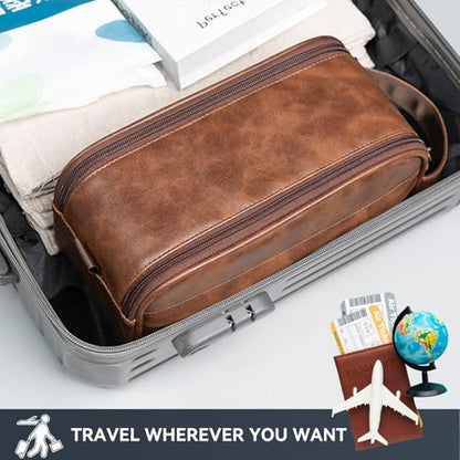 Travel Toiletry Bag for Men,Small Shaving Dopp Kit,Toiletries Organizer Bag - color: Red Brown