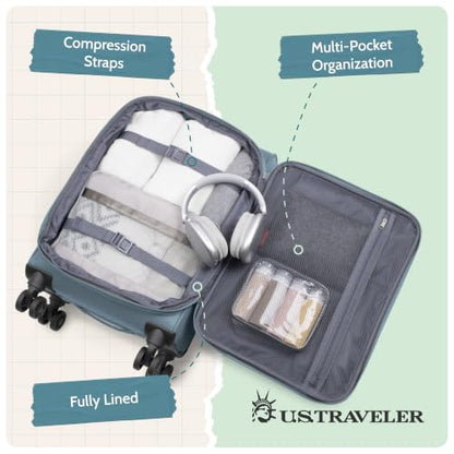 U.S. Traveler Rio Lightweight Softside Rolling Carry-on Suitcase, 4-Wheel Single, Light Blue - color: Light Blue, size: 22"