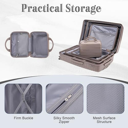 Hardside Luggage Sets, Lightweight Stripes Suitcase with Spinner Wheels, Champagne-PP - color: Champagne-PP, size: 20/24/28 Inch