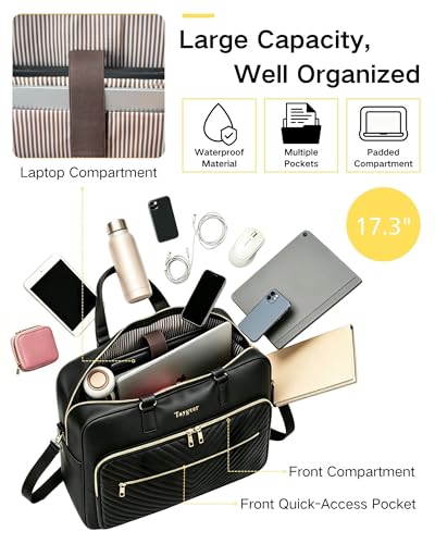 Taygeer 17 Inch Laptop Bag for Women, Leather Convertible Backpack Tote | 3 in 1 Waterproof Briefcase, Large Capacity, with Shoulder Strap, Professional Computer Handbags, for Work Office Business