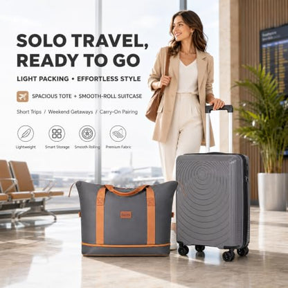 CONCEPTEN Luggage Sets 3 Piece, PP Hardshell Suitcases Set with Wheels - color: Grey, size: 3 Piece Sets (21/Db/Tb)