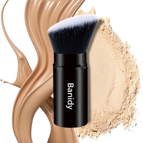 Makeup Brush Kabuki Retractable Travel Face Brushes Portable Blush Brush - style: Flat-Angle-Black