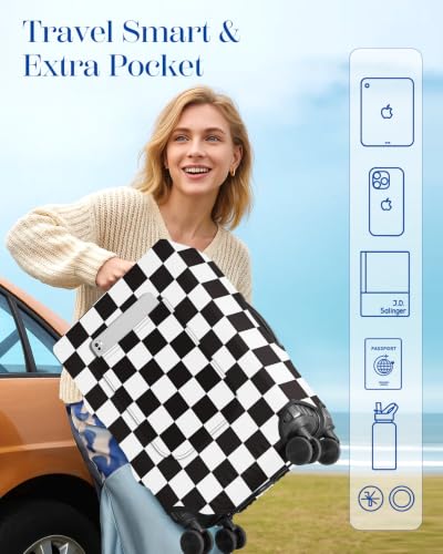 Slohif Classic Black Checkered Luggage Cover with Storage Pocket 28-30 inch - color: Black White Checkered, size: L-(28-30)Inch