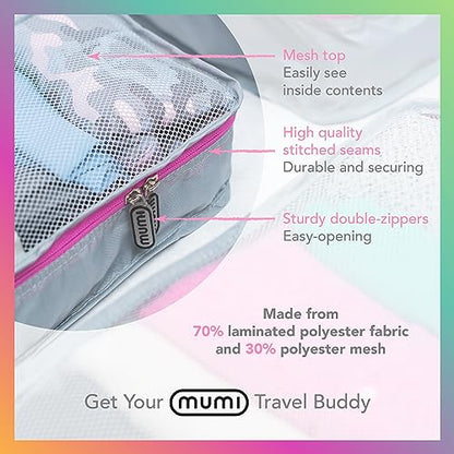 MUMI Packing Cubes Set of 5 - Mesh-Top Luggage Organizers, Blue - color: Blue