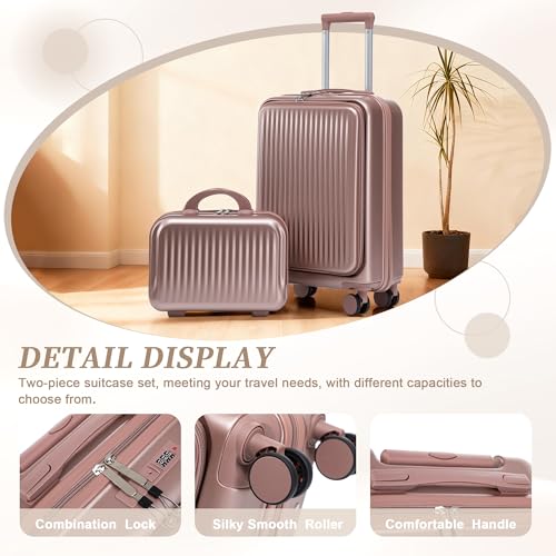 Merax 20/14 Inch Hardside Luggage, Lightweight Suitcases with Spinner Wheels - color: Champagne ABS, size: 14/20 Inch