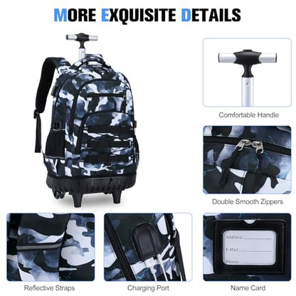 ACESAK 3PCS Camo Rolling Backpack for Boys with Lunch Box Pencil Case - color: Camo Lightning