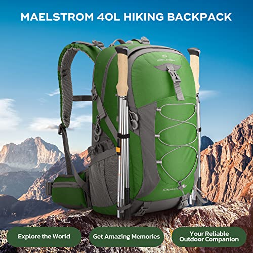 Maelstrom 40L Hiking Backpack, Lightweight Camping Daypack with Rain Cover - color: Green, size: 40l