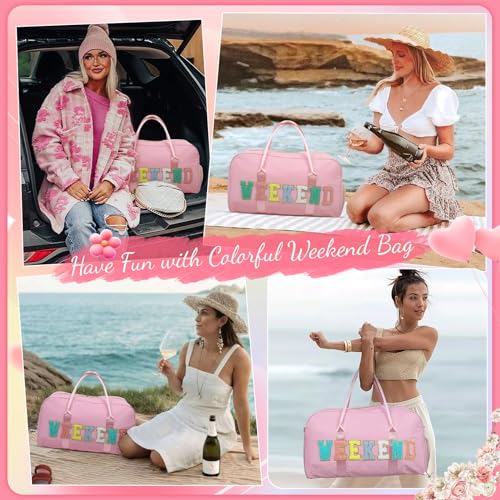 2 Pcs Weekend Duffel Bag with Shoes Compartment Cosmatic Bag for Travel Vacation Overnight Carry on - color: Pink/Weekend