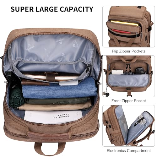 WITZMAN Canvas Travel Backpack for Men Large Laptop Backpack Fits 16 Inch - color: Brown