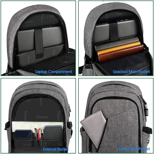 Mancro 17.3 Inch Business Laptop Backpack Anti-Theft Travel Backpack - color: Grey, size: 17.3 inch