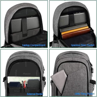Mancro 17.3 Inch Business Laptop Backpack Anti-Theft Travel Backpack - color: Grey, size: 17.3 inch