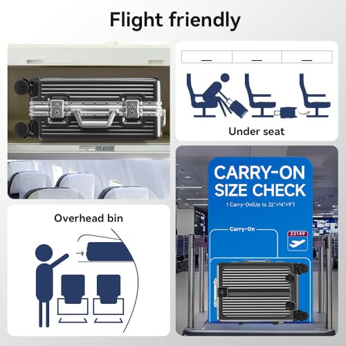 Aluminum Frame Carry On Luggage with Front Pocket, Graphite - color: Graphite, size: 20 Inch