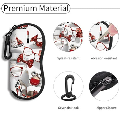 Hion Sunglasses Soft Case Ultra Light Neoprene Zipper Eyeglass Case With Belt Clip - color: 2b-red High Heels