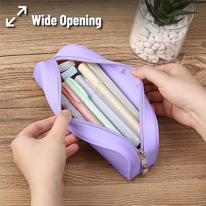 Mr. Pen- Silicone Pencil Case, Aesthetic Pencil Bag for Women, Makeup Pouch - color: Purple