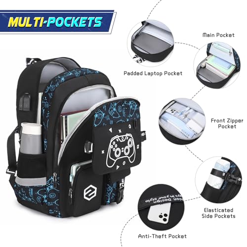 Scothen Boys Backpack, Cool Luminous Kids School Backpacks with Lunch Bag - color: Blue Pattern