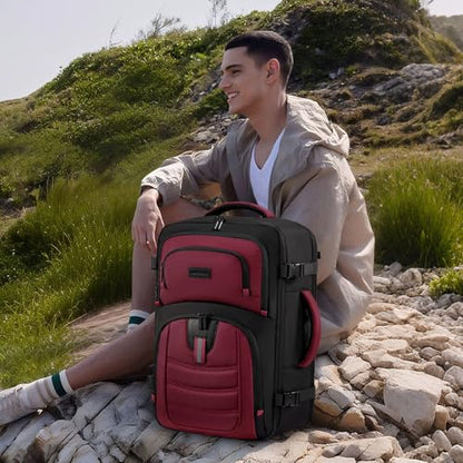 LOVEVOOK 40L Travel Backpack for Men - Airline Approved Carry On Backpack - color: Black & Red, size: 40L-17inch