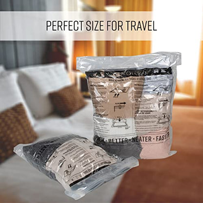 GForce 2 Pack Roll N Stow Travel Packing Bags | Luggage Organizer | Space Saving | Air-Tight Compression | No Vacuum | Zipper Seal | Medium & Large | Clear