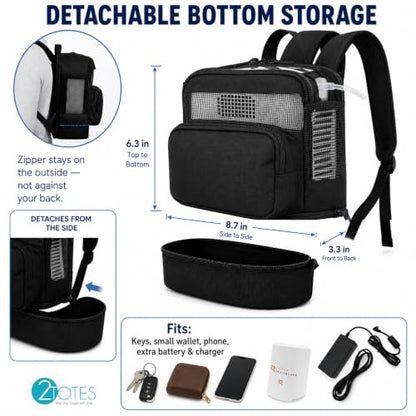 O2TOTES Backpack Fit for Rhythm P2 E6/E7 & React Health POC2000 Models Only | Bag only, charge without removing unit, battery and cord storage, clear top to view screen, padded chest and waist straps - style: Black