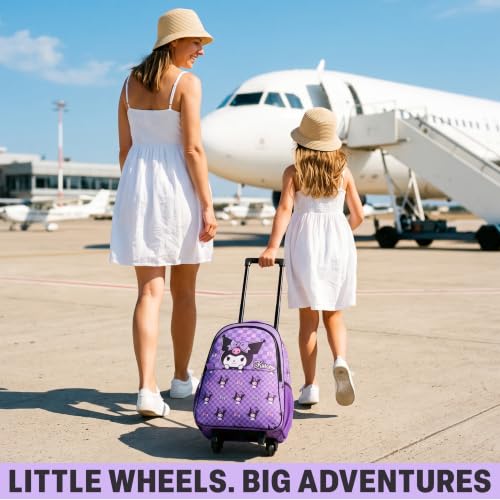Get Trend Sanrio Kuromi Girls 2-in-1 Rolling Luggage Bag with Wheels - color: Purple Kuromi