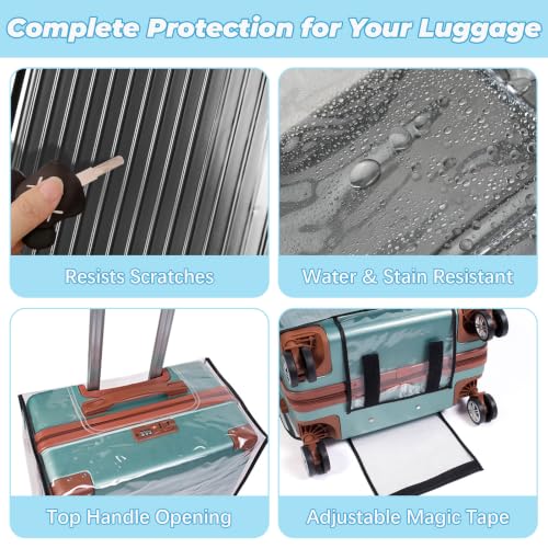 Clear Luggage Cover PVC Suitcase Cover Protectors with Adjustable Luggage Straps, Transparent Suitcase Protector Waterproof for Wheeled Suitcase Travel (24-Inch) - size: 24 inches