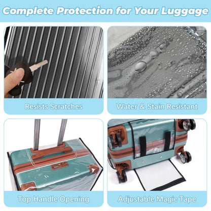 Clear Luggage Cover PVC Suitcase Cover Protectors with Adjustable Luggage Straps, Transparent Suitcase Protector Waterproof for Wheeled Suitcase Travel (24-Inch) - size: 24 inches