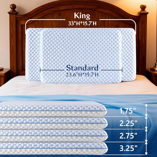 Stomach Sleeping Pillow for Stomach & Back Sleepers,Cooling Gel Thin Memory Foam Pillows for Back Shoulder Neck Pain Relief - Low Profile Ultra Flat Soft Pillow 2.26-Inches - size: Standard