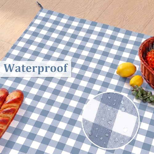 HunnmingRe Gingham Pocket Picnic Blanket Lightweight Portable, Dust Blue - color: Dust Blue, style: Gingham
