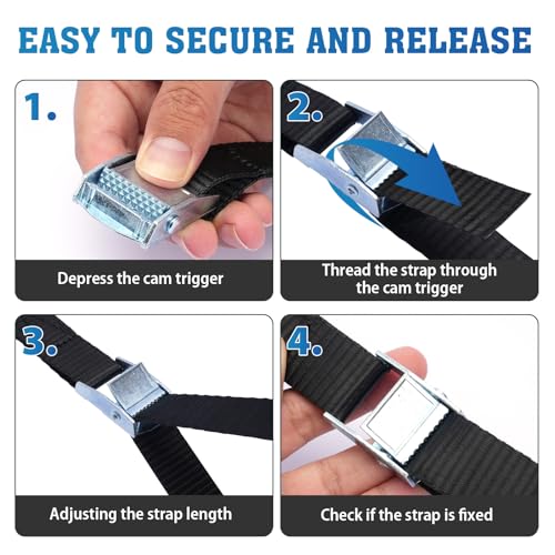 Tie Down Straps 4-Pack Black, 0.8" x 6.6Ft (2x200cm) Maximum Strength Lashing Straps with Buckle, for Truck, Motorcycle, Off-Road, Trailer, Heavy Load Securing, PP Material - size: XK 20 mm * 2000 mm * 4 pcs Black