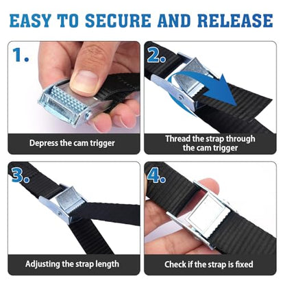 Tie Down Straps 4-Pack Black, 0.8" x 6.6Ft (2x200cm) Maximum Strength Lashing Straps with Buckle, for Truck, Motorcycle, Off-Road, Trailer, Heavy Load Securing, PP Material - size: XK 20 mm * 2000 mm * 4 pcs Black