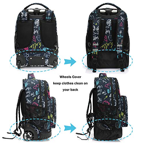 Tilami Rolling Backpack 19 inch Wheeled LAPTOP Boys Girls Travel School Student Trip, weekend - color: Navy