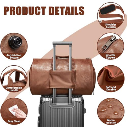 PU Leather Garment Bag, Convertible Garment Duffel Bag for Travel Mens Suit Bag 2 in 2 Waterproof Foldable Carry on Garment Bag with Shoulder Strap Weekender Bag with Shoe Pouch - color: PU-Brown