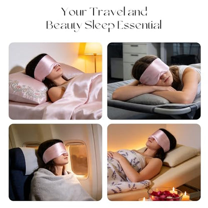 Silk Sleep Eye Mask & Hairband Set for Side Sleeper Women Men (Pink) - color: Pink