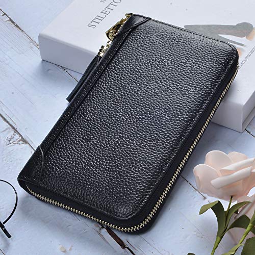 Easyoulife Credit Card Holder Wallet Womens Zipper Leather Case Purse RFID Blocking - color: Black