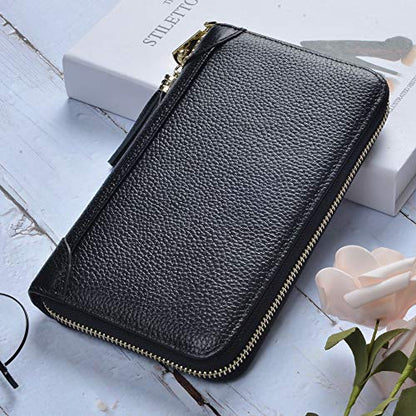 Easyoulife Credit Card Holder Wallet Womens Zipper Leather Case Purse RFID Blocking - color: Black