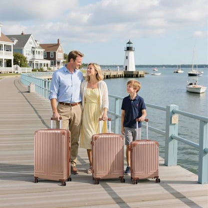 KUNEL Luggage Sets 5 Piece, Hardshell Expandable Suitcase, 20/24/28inch - color: RoseGold