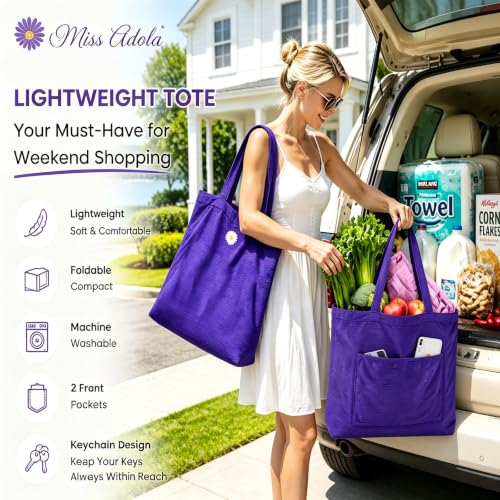 CYD Everyday Tote Bag for Women, Beach Bag with Shoulder Strap, Soft Cute Summer Tote, Beach Days, Weekend Use, and Errands - color: Carbon Black & Soft Lilac