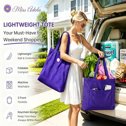 CYD Everyday Tote Bag for Women, Beach Bag with Shoulder Strap, Soft Cute Summer Tote, Beach Days, Weekend Use, and Errands - color: Carbon Black & Soft Lilac