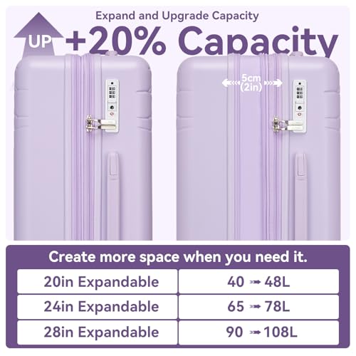 Somago 3 Piece Expandable Luggage Set with Brake Wheels & Cup Holder, 20/24/28 Inch Hardside Spinner Suitcase Set with TSA Lock, Star Moon Pattern Travel Collection for Family Vacation,Light Purple - color: Light Purple, size: 3 PCS Set (20in/24in/28in)