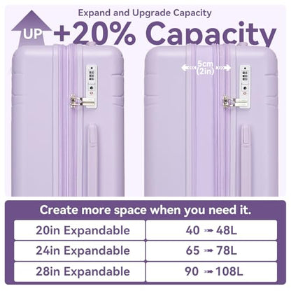 Somago 3 Piece Expandable Luggage Set with Brake Wheels & Cup Holder, 20/24/28 Inch Hardside Spinner Suitcase Set with TSA Lock, Star Moon Pattern Travel Collection for Family Vacation,Light Purple - color: Light Purple, size: 3 PCS Set (20in/24in/28in)