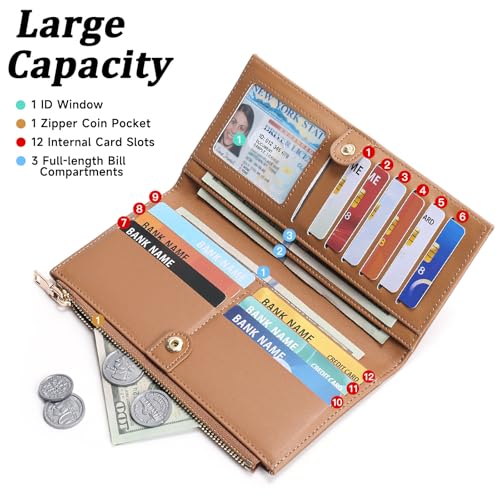 FALAN MULE Ultra Slim Womens Wallet Bifold RFID Blocking Credit Card Holder for Women - color: Tc-Light brown