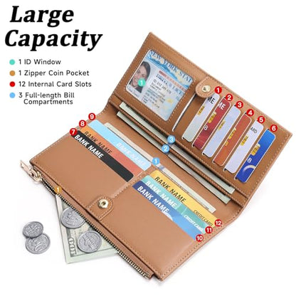 FALAN MULE Ultra Slim Womens Wallet Bifold RFID Blocking Credit Card Holder for Women - color: Tc-Light brown